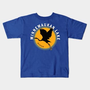 Minnewaukan Lake in Michigan Heron Sunrise Kids T-Shirt